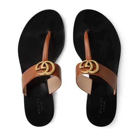 Shop Gucci Web & Leather Thong Sandals .